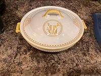 Top view of Shelley covered vegetable dish with lid in place