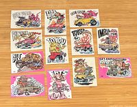 Front view of all 12 Odd Rods cards showing graphics and titles