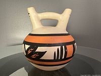 Front view of Betty Selby Pueblo wedding vase showing painted design