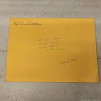 Baltimore Colts branded manila envelope with handwritten address