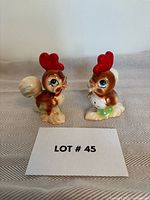 Pair of ceramic Norcrest rooster shakers front view