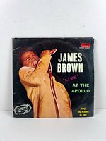 Front cover showing James Brown singing, title and Polydor logo