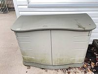 Deck box front view closed showing full exterior and staining