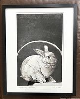 Front view of framed rabbit print showing artwork, mat and frame