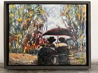 Front view of framed encaustic painting showing full artwork and frame