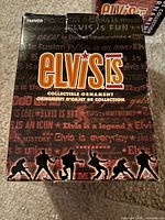 Close-up of Trevco Elvis ornament box front