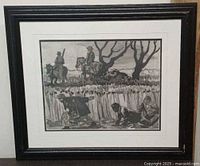 Full view of framed graphite drawing