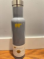 Full view of stainless steel wine bottle with cap