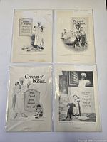 Group shot of four Cream of Wheat advert sheets in sleeves