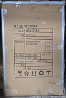 Front of sealed shipping box with product label visible