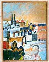 Full view of framed Julio Barragán oil painting