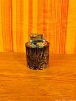 Front view of Murano sommerso glass tabletop lighter showing art glass texture and lighter insert