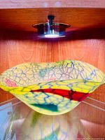 Full view of Murano satin glass bowl showing multicolor design and shape