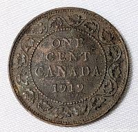 Reverse of 1919 Canada one cent showing date and denomination