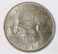 Reverse of 1979 Canada dollar showing Voyageur canoe design