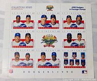 Full sheet showing nine stamps and logos