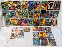 Overview of about 45 Marvel superhero trading cards in binder pages