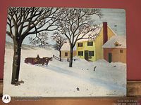 Front view of oil painting showing full winter scene and signature