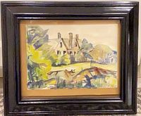 Framed painting showing full view in black frame