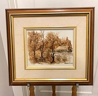 Frontal view of framed oil painting showing entire artwork and frame