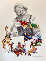 Full view of signed lithograph showing all imagery and signature