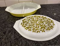 Top view of divided casserole base and floral lid