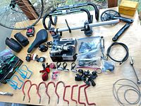 Overview of all bicycle parts on table