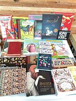 Overview of entire lot of children’s books displayed on table