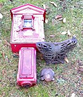 Overall view of call box, butterfly holder, frog