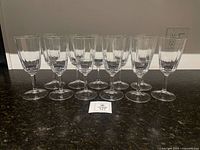 Front view of all 11 Dansk Ursula crystal wine glasses