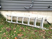 Full view of ladder showing both sections lying on ground