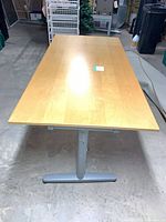 top view of rectangular light wood desk