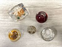 Group of five assorted glass paperweights