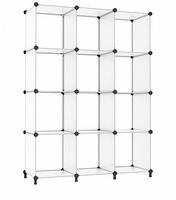 Stock image of assembled 12-cube shelf showing translucent panels and black connectors