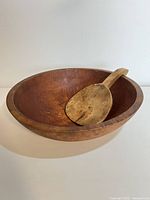Top view of Munising wooden dough bowl with scoop inside