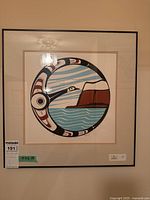 Full view of framed serigraph with mat and frame visible