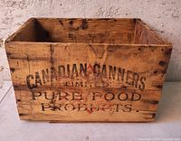 Front view of crate showing Canadian Canners Limited Pure Food Products graphic
