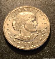 Obverse of single 1979 Susan B. Anthony dollar showing portrait and 1979 date