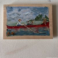Full view of oil painting attached to wood panel