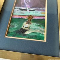 Full view of framed painting showing artwork, mat, and frame