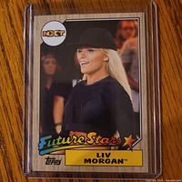 Front of 2017 Topps Liv Morgan rookie card in protective case