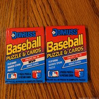 Front view of two sealed 1989 Donruss Baseball Puzzle & Cards packs