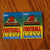 Front view of both sealed 1991 Bowman Football packs