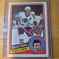 Front of 1984-85 Topps Darryl Sutter card in sleeve