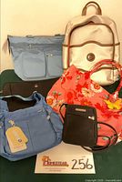 Group shot of all six bags showing colors, styles and overall condition