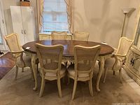 six dining chairs around table showing overall set