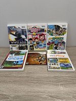 Front view of six Wii game cases