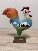 left side view of painted rooster figurine