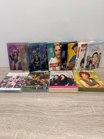 Front view of all DVD cases arranged upright