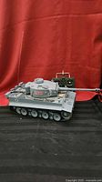 Left side view of RC Tiger I tank and remote